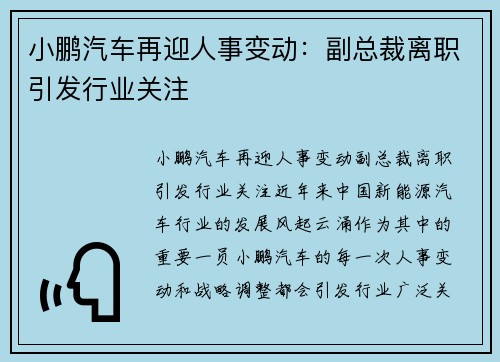 小鹏汽车再迎人事变动：副总裁离职引发行业关注